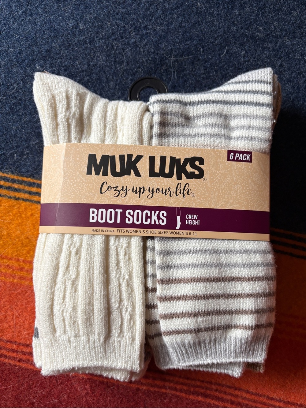 Muk Luks Cream & Gray Striped Boot Socks - 6 Pack